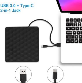 img 2 attached to 📀 Fast USB Type-C 3.0 External DVD Drive Compatible with Windows XP/7/10 - Dual Port CD DVD Rewriter Burner for Laptop and Desktop