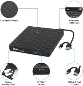 img 1 attached to 📀 Fast USB Type-C 3.0 External DVD Drive Compatible with Windows XP/7/10 - Dual Port CD DVD Rewriter Burner for Laptop and Desktop