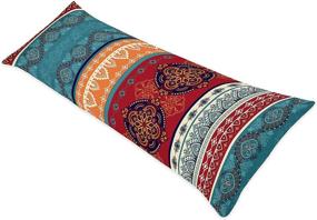 img 3 attached to 🌈 Turquoise Boho Mandala Body Pillow Cover: Ethnic Vintage 54x20 Bohemian Chic Decor, Teal Blue, Red, Indian Tapestry, Zipper Closure, Colorful Room Decor, Hipster Hippie, Long Throw Couch Accent