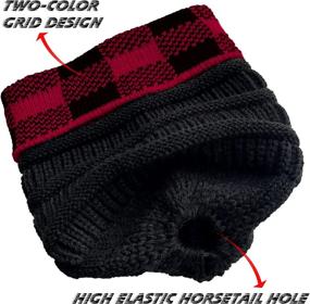 img 3 attached to 🎀 Versatile Women's Ponytail Messy Bun BeanieTail: Cozy and Stylish Buffalo Plaid Cuff Christmas Hat