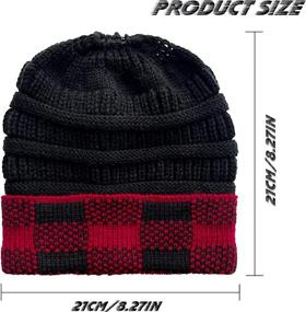 img 2 attached to 🎀 Versatile Women's Ponytail Messy Bun BeanieTail: Cozy and Stylish Buffalo Plaid Cuff Christmas Hat