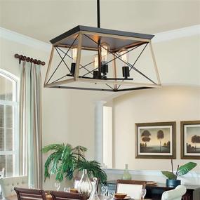 img 2 attached to 🏡 XIPUDA Rustic Farmhouse Pendant Light Fixture, 4-Light Kitchen Island Lighting, American Country Dining Room Chandeliers Light (Oak)