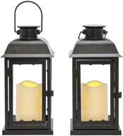 solar powered outdoor lanterns (set of 2) - 11 inch tall decorative candle lantern for patio | waterproof black metal & glass | led pillar candle with dusk to dawn timer | batteries included логотип