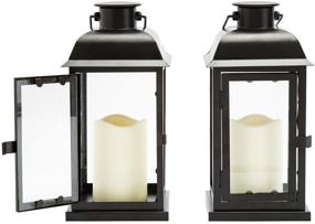 img 1 attached to Solar Powered Outdoor Lanterns (Set of 2) - 11 Inch Tall Decorative Candle Lantern for Patio | Waterproof Black Metal & Glass | LED Pillar Candle with Dusk to Dawn Timer | Batteries Included