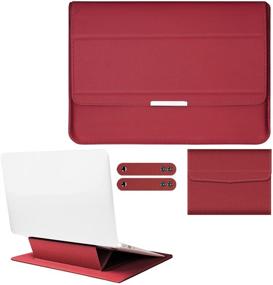 img 4 attached to PENGRUISI Laptop Sleeve Case with Stand Function - Compatible with 15-15.6inch laptops and Tablets - Inner Bushing 2 in 1 Bracket - Innovative Soft PU Leather Material (Red)