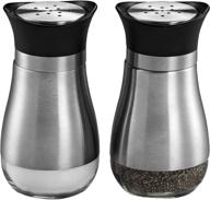 🧂 mitbak salt and pepper shakers - modern stainless-steel w/clear glass bottom - 2-pc. set - classic refillable design for kitchen & dining - compact & sleek (black) logo