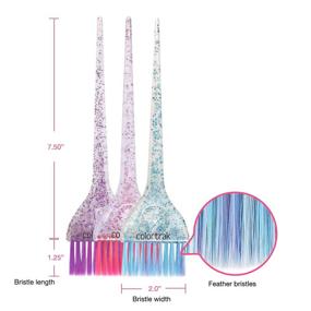 img 2 attached to 🌈 Набор кистей Colortrak в разных цветах с блестками - 3 штуки кистей для окрашивания, мягкие перообразные щетинки ярких цветов, космическая блестящая ручка, 3 кисти в упаковке, размер 3,5 х 11 дюймов.