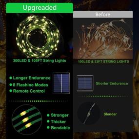 img 3 attached to 🎄 Enhanced 108FT Solar Outdoor Christmas String Lights - Ultra Bright 300 LED, Waterproof 1200mAH Solar Fairy Lights with 8 Modes & Remote Control - Perfect for Decorating Patio, Garden, and Backyard - Warm White