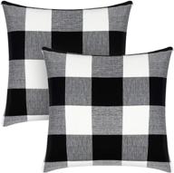 🐃 syntus set of 2 buffalo check throw pillow covers: farmhouse outdoor plaid cushion cases for home easter decor - black and white cotton linen, 18 x 18 inches logo