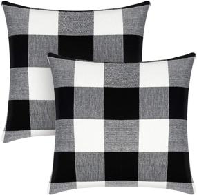 img 4 attached to 🐃 Syntus Set of 2 Buffalo Check Throw Pillow Covers: Farmhouse Outdoor Plaid Cushion Cases for Home Easter Decor - Black and White Cotton Linen, 18 x 18 inches