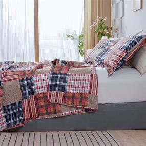 img 2 attached to Red Blue Plaid Lightweight Patchwork Bedding Quilt Twin Size – Soft, Breathable 🛏️ Summer Quilts for a Stylish Checkered Pattern Bedspread or Daybed Cover – Geometric Home Decor