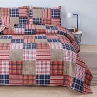 red blue plaid lightweight patchwork bedding quilt twin size – soft, breathable 🛏️ summer quilts for a stylish checkered pattern bedspread or daybed cover – geometric home decor logo