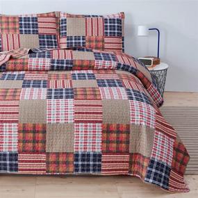 img 4 attached to Red Blue Plaid Lightweight Patchwork Bedding Quilt Twin Size – Soft, Breathable 🛏️ Summer Quilts for a Stylish Checkered Pattern Bedspread or Daybed Cover – Geometric Home Decor