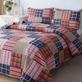 img 3 attached to Red Blue Plaid Lightweight Patchwork Bedding Quilt Twin Size – Soft, Breathable 🛏️ Summer Quilts for a Stylish Checkered Pattern Bedspread or Daybed Cover – Geometric Home Decor