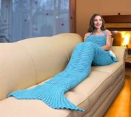 🧜 catalonia mermaid tail sherpa blanket - super soft warm comfy sherpa-lined knit mermaids with non-slip neck strap - ideal for girls, women, adults, teens - perfect birthday gift - blue logo