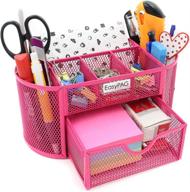 📦 easypag mesh desk organizer in pink with drawer - multi-functional caddy for office supplies, pen holder, and stationery логотип