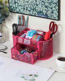 img 1 attached to 📦 EasyPAG Mesh Desk Organizer in Pink with Drawer - Multi-functional Caddy for Office Supplies, Pen Holder, and Stationery