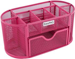 img 2 attached to 📦 EasyPAG Mesh Desk Organizer in Pink with Drawer - Multi-functional Caddy for Office Supplies, Pen Holder, and Stationery