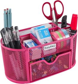 img 3 attached to 📦 EasyPAG Mesh Desk Organizer in Pink with Drawer - Multi-functional Caddy for Office Supplies, Pen Holder, and Stationery