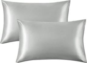 img 4 attached to 🌙 Bedsure Satin Pillowcase for Hair and Skin - Silver Grey Silk Pillowcase 2 Pack 20x30 inches - Set of 2 Satin Pillow Cases with Envelope Closure