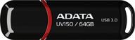 adata uv150 64gb usb 3.0 snap-on cap flash drive, black - high performance storage (auv150-64g-rbk) логотип