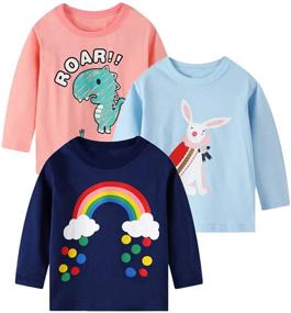 img 1 attached to 👧 Casual Winter Crewneck Girl's Long Sleeve Tee Shirt: Value Pack of 3 Cotton Basic Graphic T-Shirts