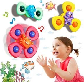 img 4 attached to 🐢 Chylldem Rattle and Spinning Top with Suction Cup - Baby Toy Set for Boys and Girls 6+ Months - Perfect Christmas Gifts (3PCS: Crab, Turtle, and Dolphin)