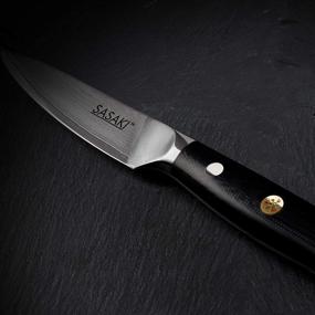 img 3 attached to 🔪 Японский нож для очистки Sasaki Masuta из нержавеющей стали AUS-10 длиной 3,5 дюйма: Надежный черный нож с замковым ножным.