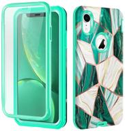 📱 marble green hekodonk iphone xr case with built-in screen protector - heavy duty high impact pc tpu bumper - full body protective shockproof & anti-scratch cover for apple iphone xr 6.1 inch (2018) logo