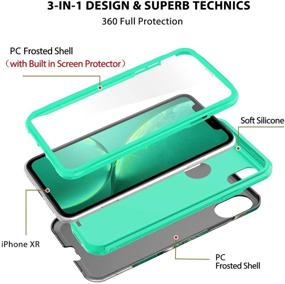 img 3 attached to 📱 Marble Green Hekodonk iPhone XR Case with Built-In Screen Protector - Heavy Duty High Impact PC TPU Bumper - Full Body Protective Shockproof & Anti-Scratch Cover for Apple iPhone XR 6.1 Inch (2018)