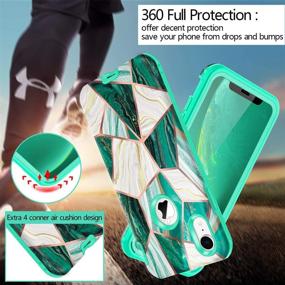 img 2 attached to 📱 Marble Green Hekodonk iPhone XR Case with Built-In Screen Protector - Heavy Duty High Impact PC TPU Bumper - Full Body Protective Shockproof & Anti-Scratch Cover for Apple iPhone XR 6.1 Inch (2018)