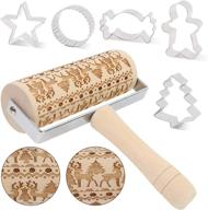 christmas pastry roller with handle, winter theme non-stick wooden rolling pin with patterns & 5pcs cookie molds - ideal for christmas & family parties, winter bakery pastry - koogel logo