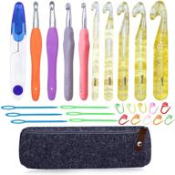 🧶 complete diy crochet kit: premium huge crochet hooks set with ergonomic design, stitch markers, sewing needles, needle case, yarn scissors - perfect for giant chunky yarn projects, carpet, scarf, wool roving, and weaving logo