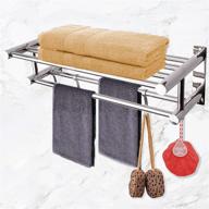 🛁 leluxe sus304 stainless steel bathroom towel rack shelves with double towel bar, 5 hooks, and shelf holder for bedroom kitchen hotel. ideal bathroom organizer for towels, robes, accessories. logo