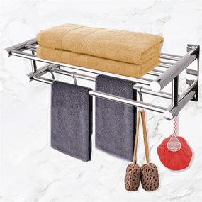 img 4 attached to 🛁 LELUXE SUS304 Stainless Steel Bathroom Towel Rack Shelves with Double Towel Bar, 5 Hooks, and Shelf Holder for Bedroom Kitchen Hotel. Ideal Bathroom Organizer for Towels, Robes, Accessories.