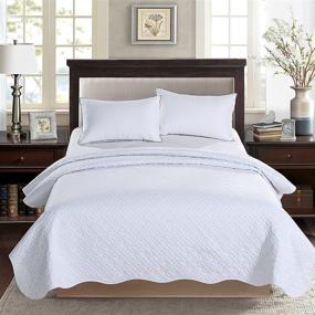 img 4 attached to AYASW Lightweight Bedspread: The Copper Pattern, Full/Queen 86x94 inch, White and Ash Grey - All-Season Coverlet