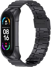 img 4 attached to 📿 Перезаписываемый браслет MIJOBS из нержавеющей стали для Xiaomi Mi Band 6/5/4/3 - металлический браслет-замена для запястья, совместимый с Mi Band 5 NFC Global Version (Черный)