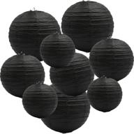 🏮 black round hanging paper lanterns decorations for party, wedding, birthday, baby showers, halloween supplies - pack of 9 (12", 10", 8") логотип