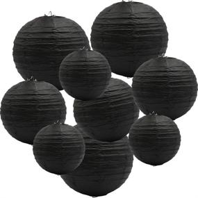 img 4 attached to 🏮 Black Round Hanging Paper Lanterns Decorations for Party, Wedding, Birthday, Baby Showers, Halloween Supplies - Pack of 9 (12", 10", 8")