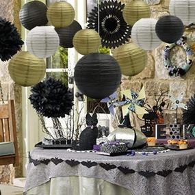 img 2 attached to 🏮 Black Round Hanging Paper Lanterns Decorations for Party, Wedding, Birthday, Baby Showers, Halloween Supplies - Pack of 9 (12", 10", 8")