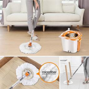 img 1 attached to 🧼 MASTERTOP Spin Mop Bucket System with Wringer Set - Floor Mop Stainless Steel Mop Handle, Clean and Dirty Water Separation, 3 Replacement Microfiber Mop Head, Easy Storage Cleaning Bucket