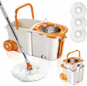 img 4 attached to 🧼 MASTERTOP Spin Mop Bucket System with Wringer Set - Floor Mop Stainless Steel Mop Handle, Clean and Dirty Water Separation, 3 Replacement Microfiber Mop Head, Easy Storage Cleaning Bucket