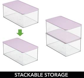 img 1 attached to mDesign Stackable Toy Storage Box with Lid for Organizing Kids Toys, Action Figures, Crayons, Markers, Blocks, Puzzles, Crafts, Dog/Cat Toys – Set of 2 Clear/Purple Boxes