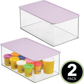 img 3 attached to mDesign Stackable Toy Storage Box with Lid for Organizing Kids Toys, Action Figures, Crayons, Markers, Blocks, Puzzles, Crafts, Dog/Cat Toys – Set of 2 Clear/Purple Boxes