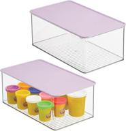 mdesign stackable toy storage box with lid for organizing kids toys, action figures, crayons, markers, blocks, puzzles, crafts, dog/cat toys – set of 2 clear/purple boxes logo