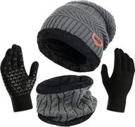 women's girls winter knitted hat scarf gloves set - warm beanies cap + touchscreen gloves logo
