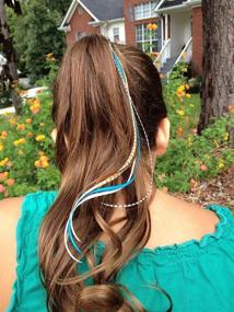 img 2 attached to 🪶 Long Natural and Turquoise Blue Feather Hair Extensions, 100% Real Rooster Feathers - 20 Feathers with Bonus Beads and Loop Tool Kit NBT