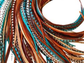 img 4 attached to 🪶 Long Natural and Turquoise Blue Feather Hair Extensions, 100% Real Rooster Feathers - 20 Feathers with Bonus Beads and Loop Tool Kit NBT