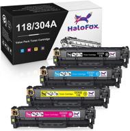 🖨️ halofox canon 118 hp 304a remanufactured toner cartridge replacement, 4 pack, for canon color imageclass mf8580cdw mf8380cdw mf8350cdn mf726cdw and hp color pro cp2025dn cm2320nf printer logo