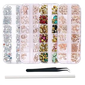 img 4 attached to 💅 WOKOTO 4Pcs Nail Crystals and Rhinestones: Rose Gold Nail Studs Charms for Women, Colorful Pointed Fake Diamonds and AB Rhinestones Kit with Tweezers and Picker Pencil - Mix-Style